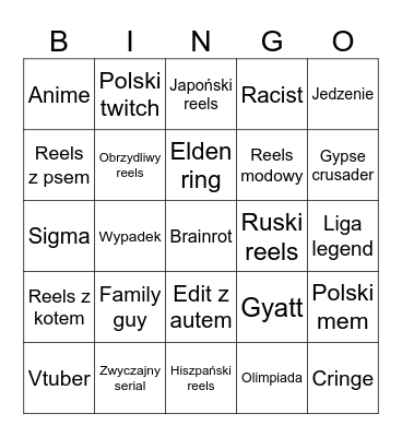 Instagram Bingo Card
