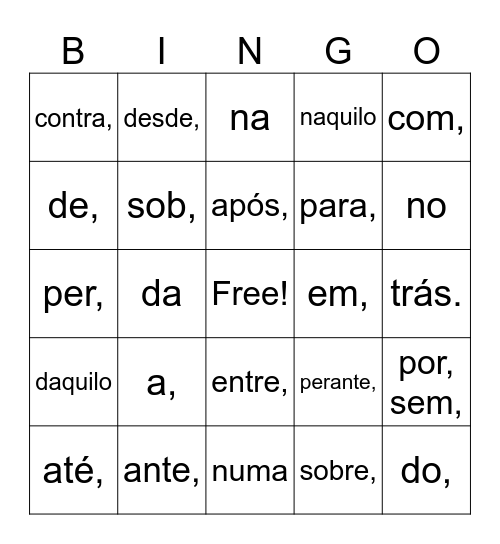 PREPOSIÇÕES-01 Bingo Card