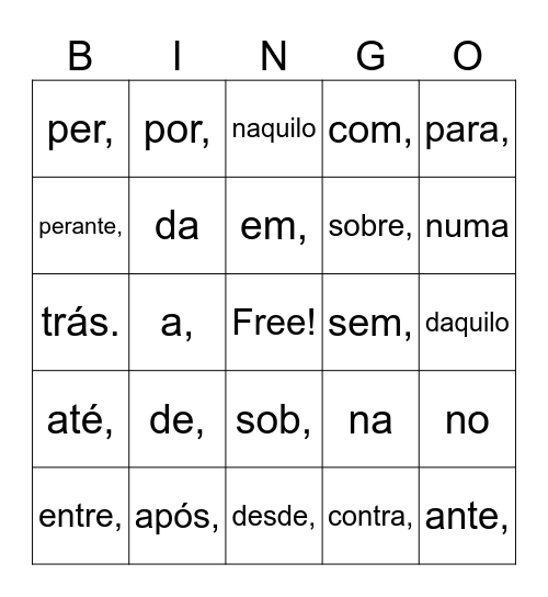 PREPOSIÇÕES-01 Bingo Card