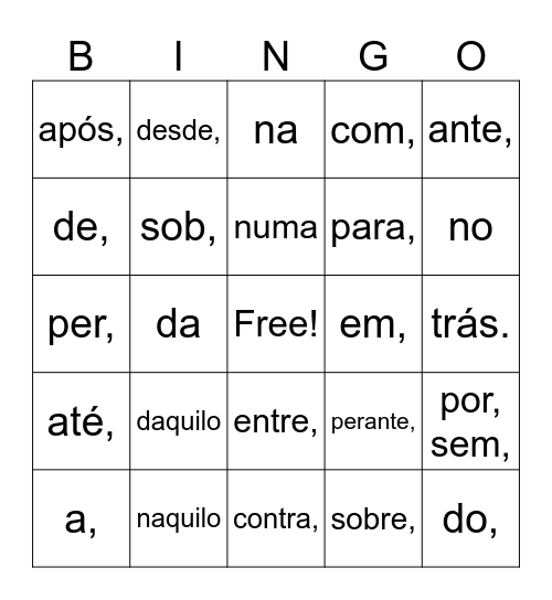 PREPOSIÇÃO 02 Bingo Card