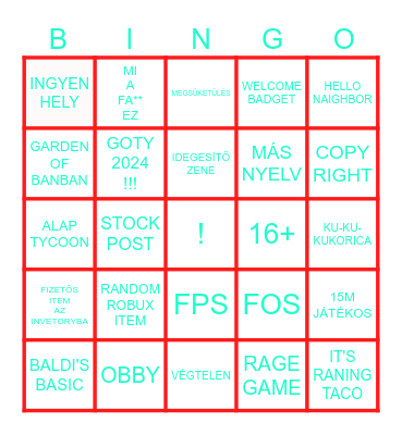 ROBLOX BINGO Card