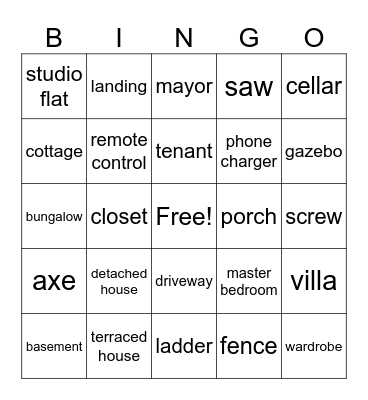 At Home Vocab Bingo Card