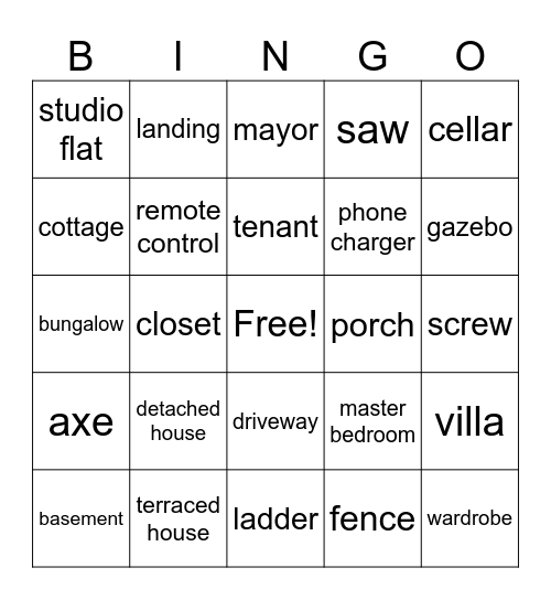 At Home Vocab Bingo Card