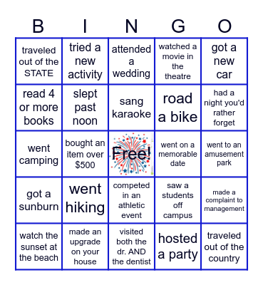 summer CONNECTION Bingo Card