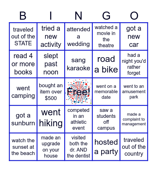 summer CONNECTION Bingo Card