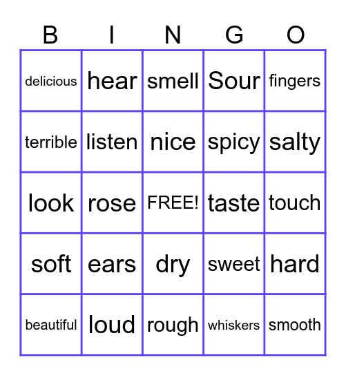 Senses Bingo Card