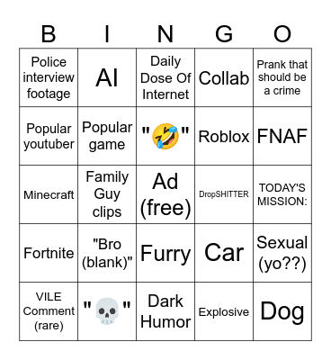 Youtube Shorts Bingo Card