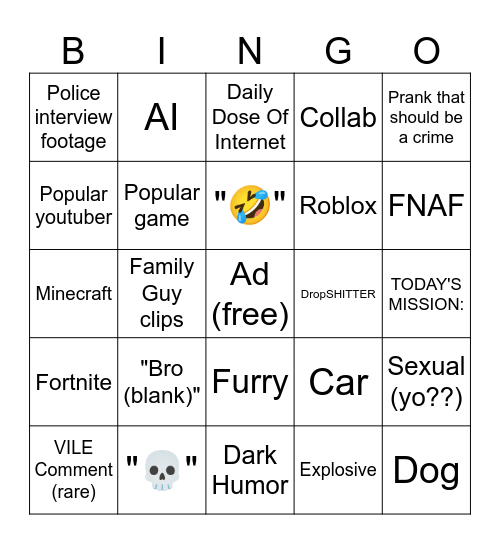 Youtube Shorts Bingo Card