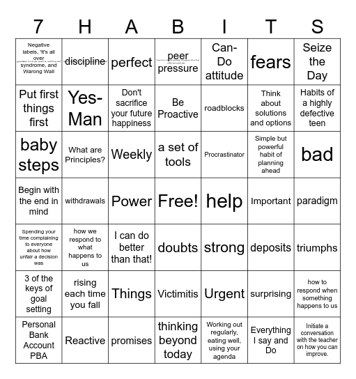 7 Habits Bingo Card