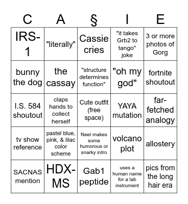 Cassie's Thesis Defense Bingo Card