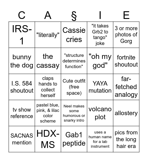 Cassie's Thesis Defense Bingo Card