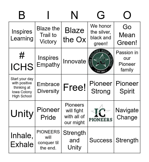 Iowa Colony High School Bingo Card
