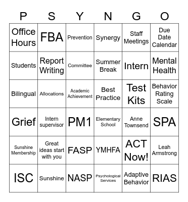 School Psychology Bingo 2025 Bingo Card