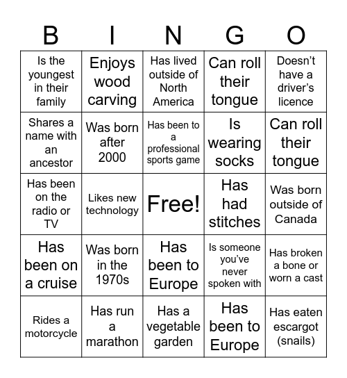 Gillespie Family Homecoming 2024 Bingo Card