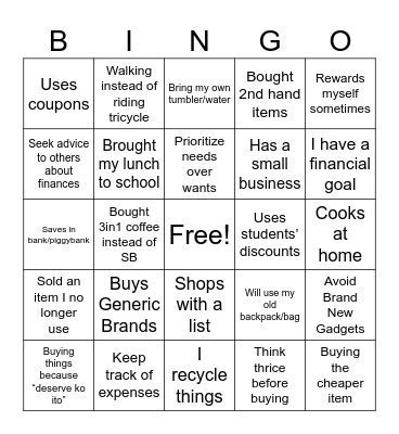 FINANCIAL LITERACY BINGO Card