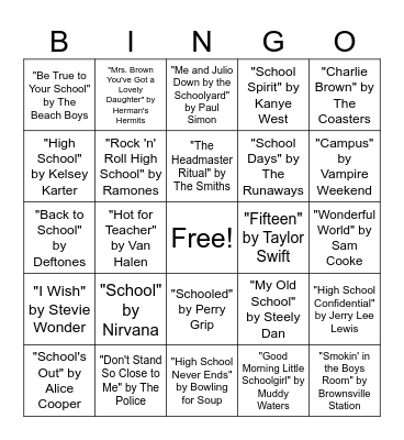 School Bingo Card