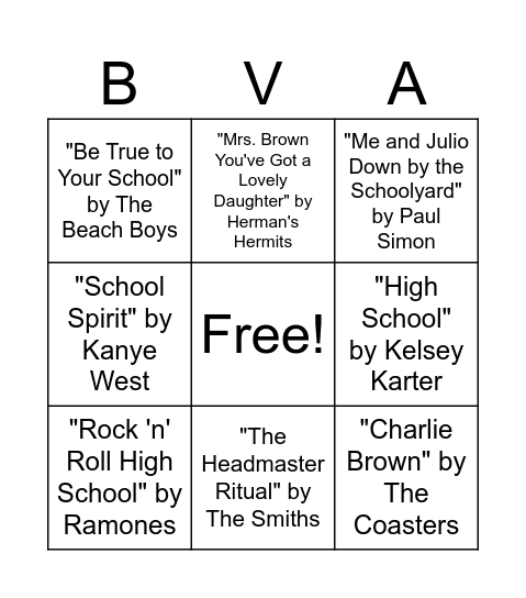 School Bingo Card