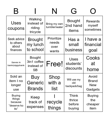 FINANCIAL LITERACY BINGO Card