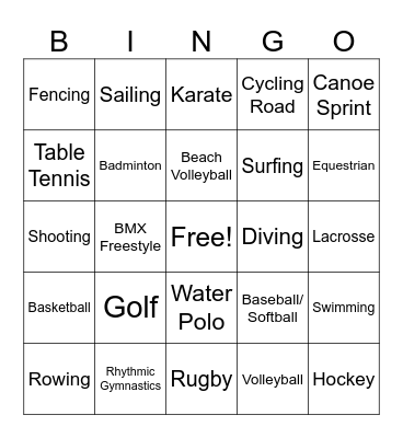 SUMMER OLYMPICS Bingo Card