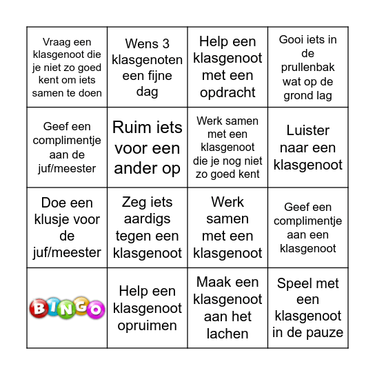 Wij helpen elkaar Bingo Card