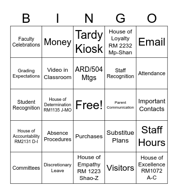 WGHS Faculty Guide Bingo Card