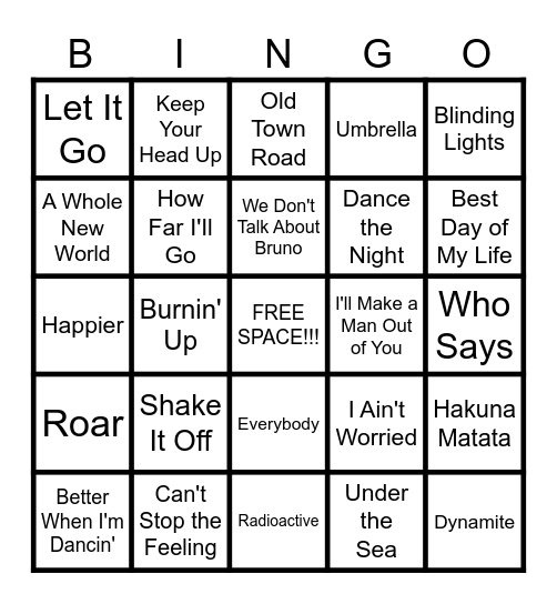 Music Bingo Card