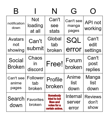 AL Down again! Bingo Card