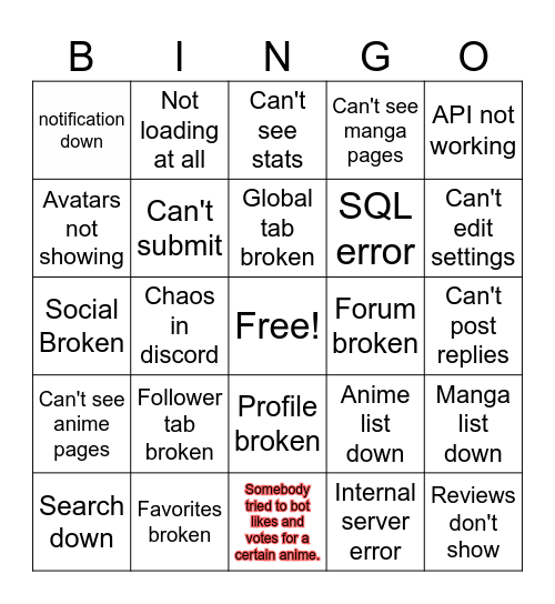 AL Down again! Bingo Card