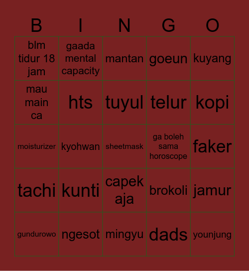 aswakii Bingo Card