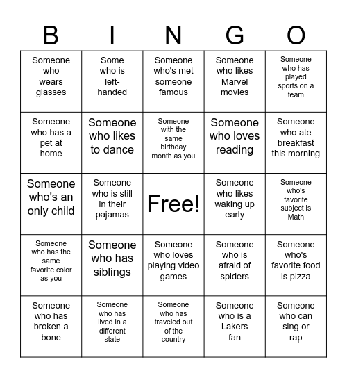 Human Bingo Card