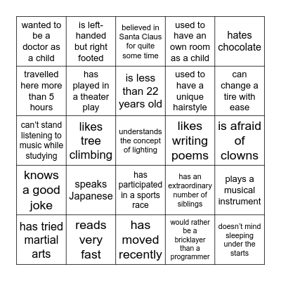 Find someone who... Bingo Card