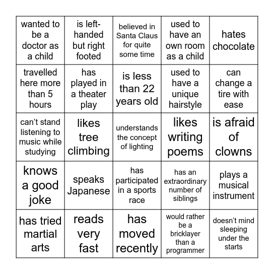 Find someone who... Bingo Card