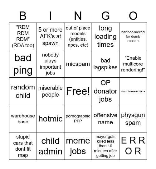 DARKRP BINGO Card