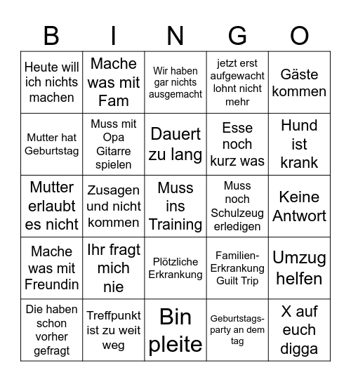 Ausreden-Bingo Card