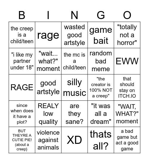 CHEAP HORROR GAMES BINGO Card