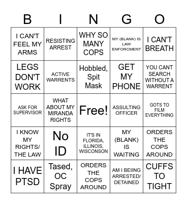 Police Video Bingo Card