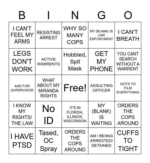 Police Video Bingo Card