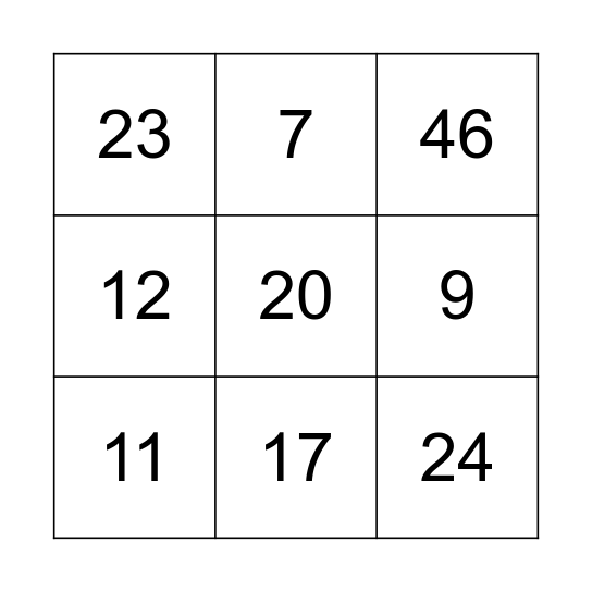 1 - 49 Bingo Card