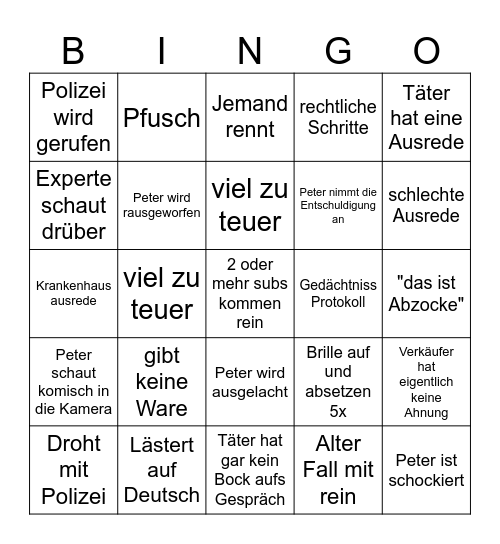 Achtung Abzocke Bingo für Stream Bingo Card