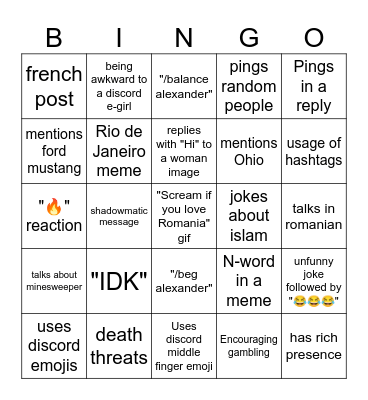 Alexander bingo Card
