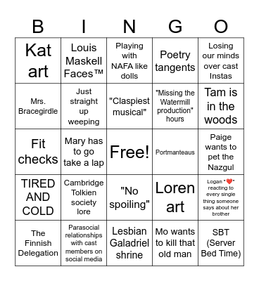 LOTR Musical Server Bingo Card