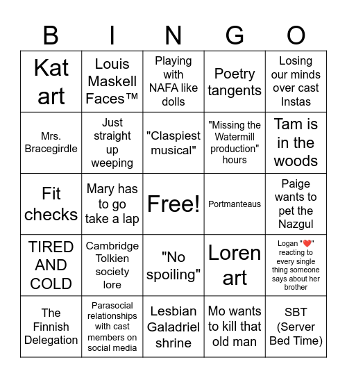 LOTR Musical Server Bingo Card