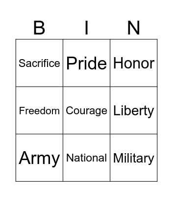 Warrior bingo Card