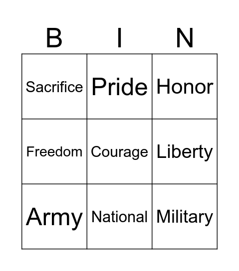 Warrior bingo Card