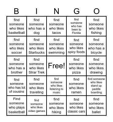 Get to Know You BINGO! Bingo Card