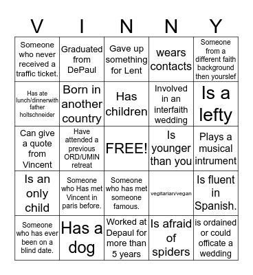 ORD ICEBREAKER BINGO Card