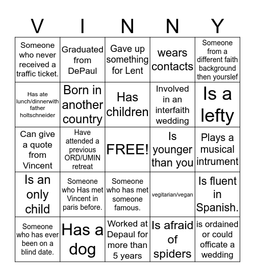 ORD ICEBREAKER BINGO Card