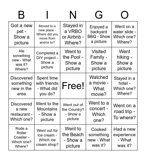 Welcome Back! Bingo Card