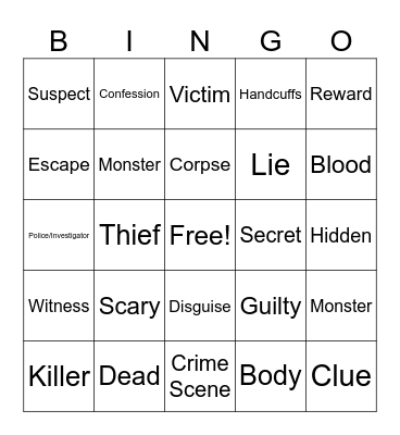 Mystery & Horror/Thriller Bingo Card