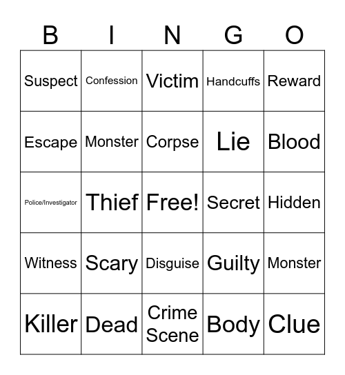 Mystery & Horror/Thriller Bingo Card